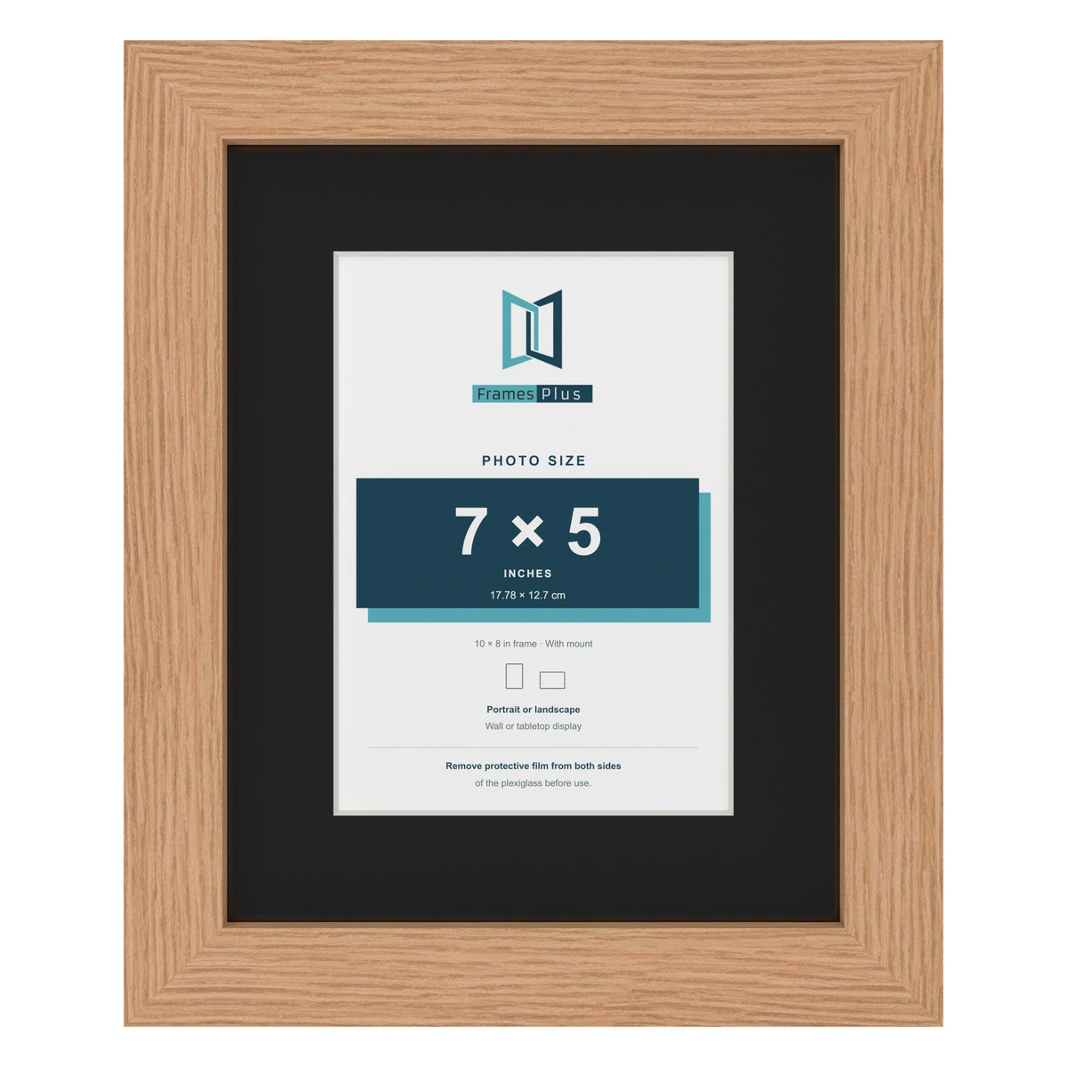 Oak 10 x 8 inch picture frame with a black mount for a 7 x 5 inch photo