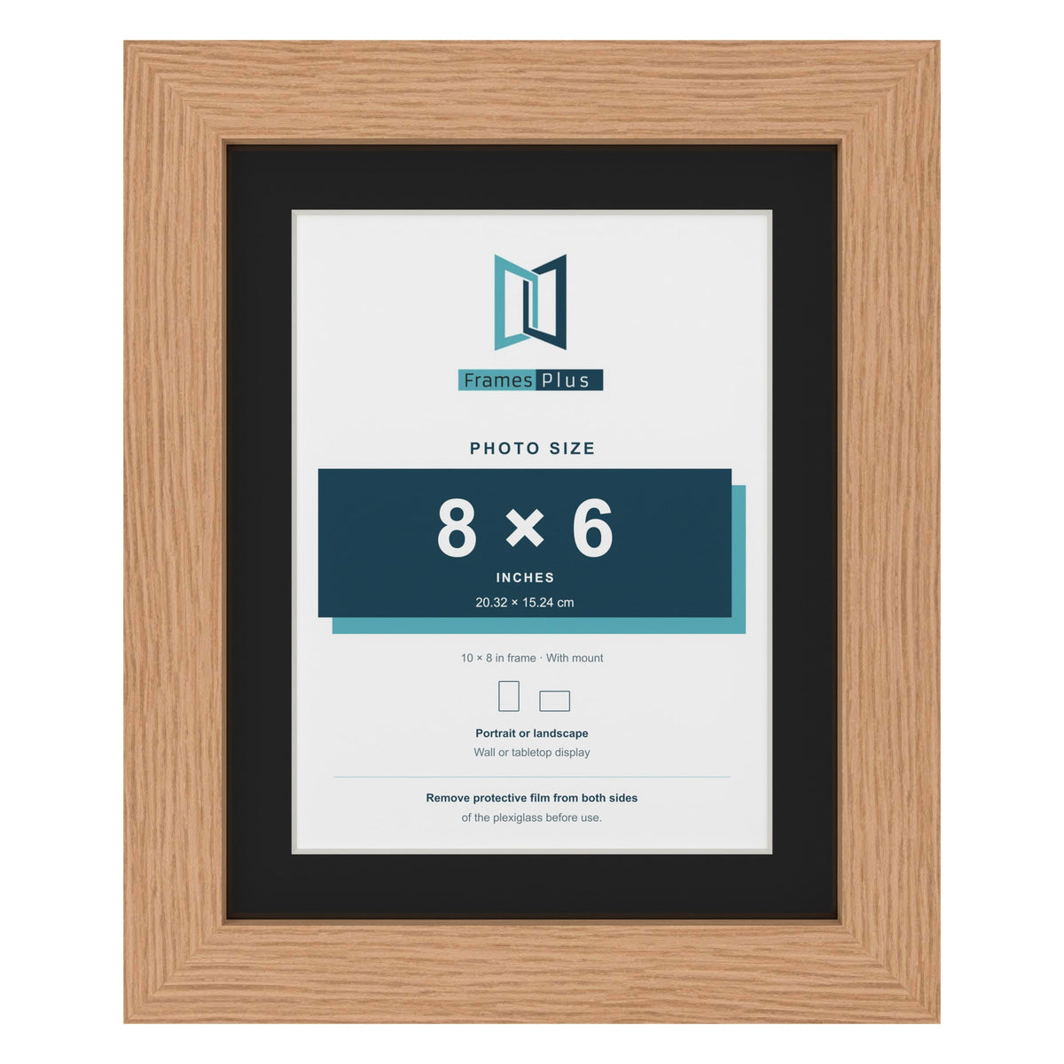Oak 10 x 8 inch picture frame with a black mount for an 8 x 6 inch photo