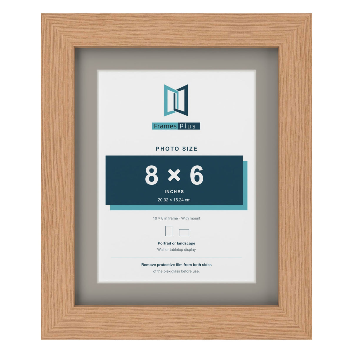Oak 10 x 8 inch picture frame with a Dawn Grey mount for an 8 x 6 inch photo