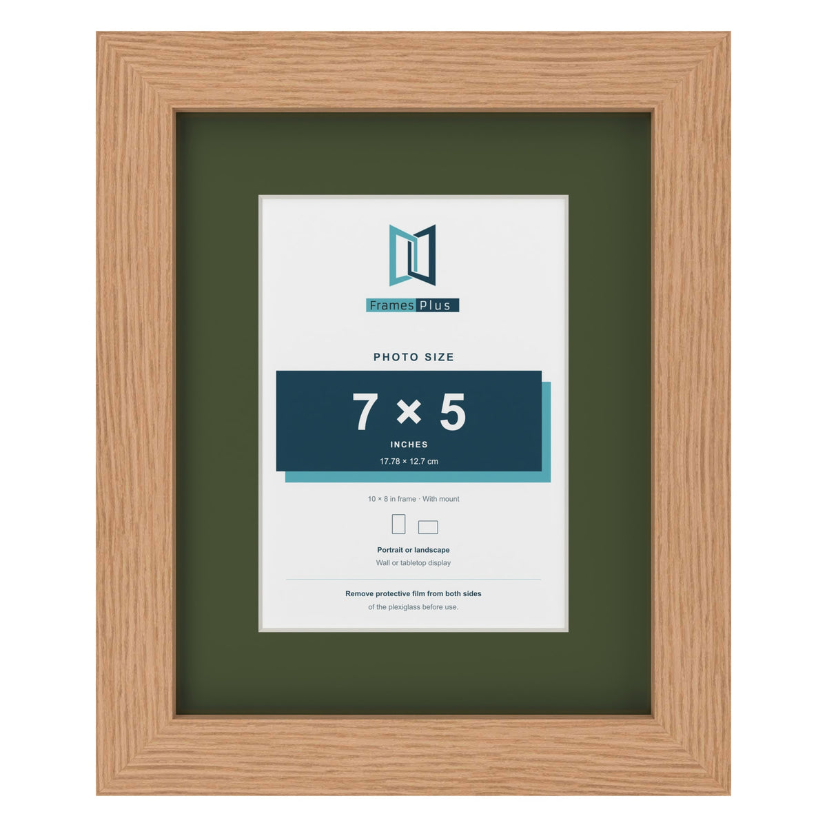 Oak 10 x 8 inch picture frame with a green mount for a 7 x 5 inch photo