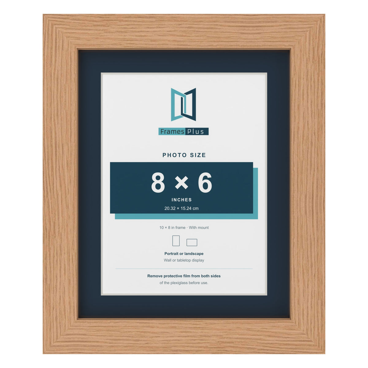 Oak 10 x 8 inch picture frame with a Pacific Blue mount for an 8 x 6 inch photo