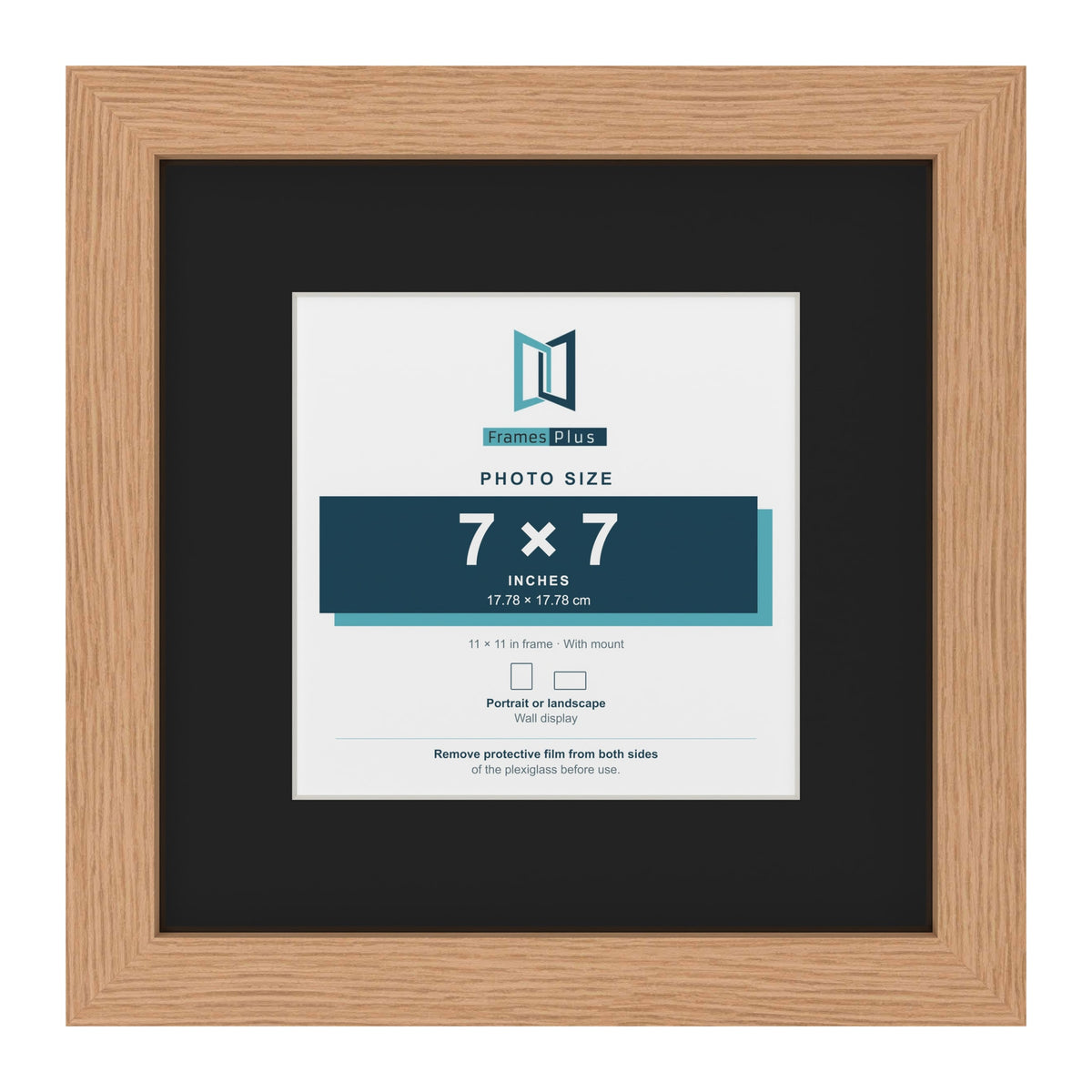 Oak 11 x 11 inch picture frame with a black mount for a 7 x 7 inch photo