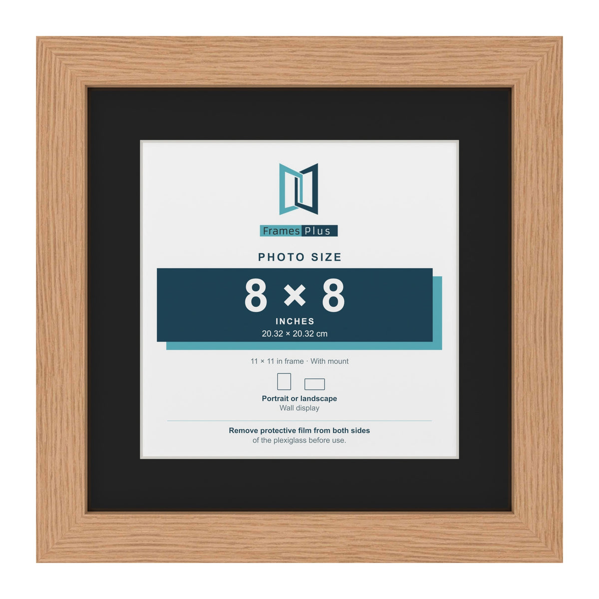 Oak 11 x 11 inch picture frame with a black mount for an 8 x 8 inch photo