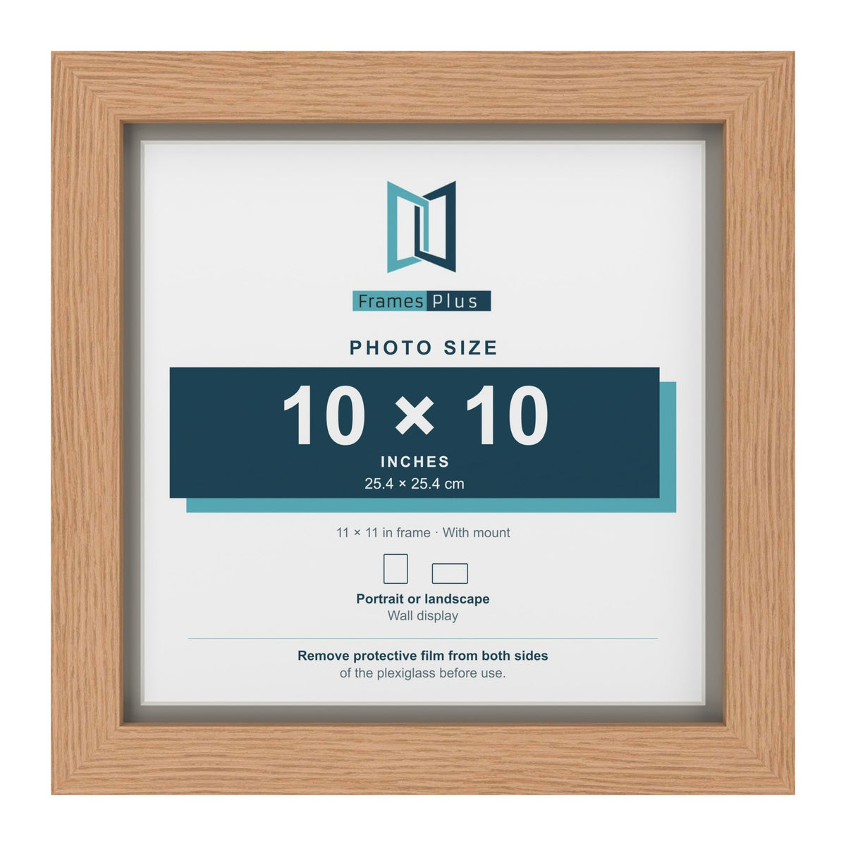 Oak 11 x 11 inch picture frame with a Dawn Grey mount for a 10 x 10 inch photo