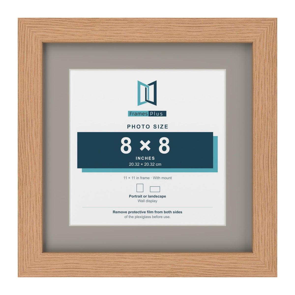 Oak 11 x 11 inch picture frame with a Dawn Grey mount for an 8 x 8 inch photo