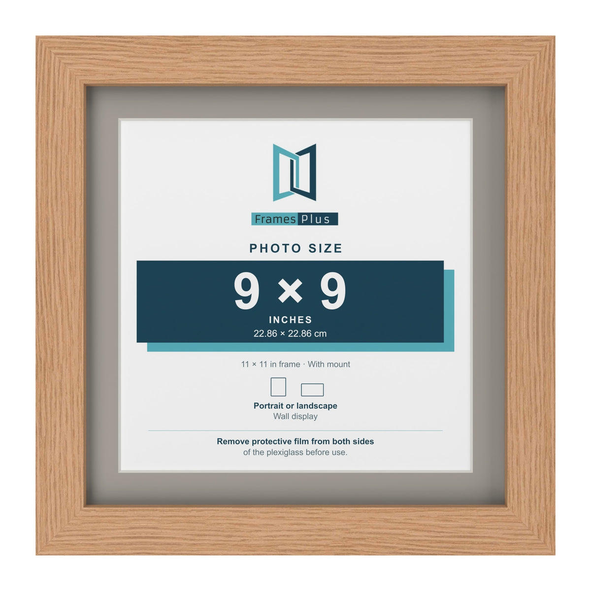 Oak 11 x 11 inch picture frame with a Dawn Grey mount for a 9 x 9 inch photo