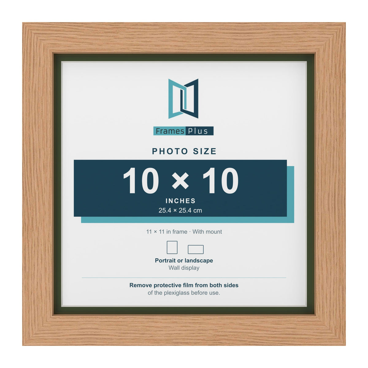 Oak 11 x 11 inch picture frame with a green mount for a 10 x 10 inch photo