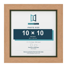 Oak 11 x 11 inch picture frame with a green mount for a 10 x 10 inch photo