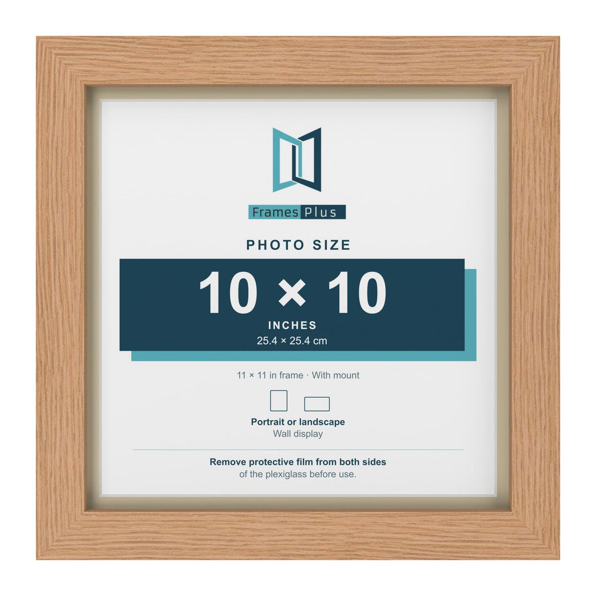 Oak 11 x 11 inch picture frame with an ivory mount for a 10 x 10 inch photo