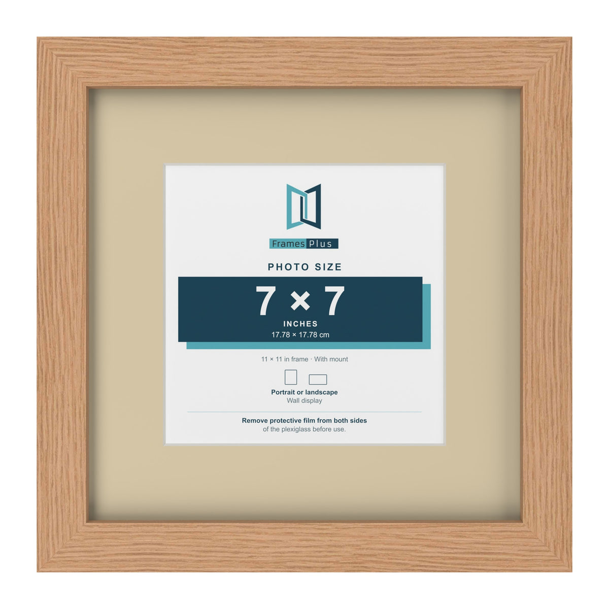 Oak 11 x 11 inch picture frame with an ivory mount for a 7 x 7 inch photo