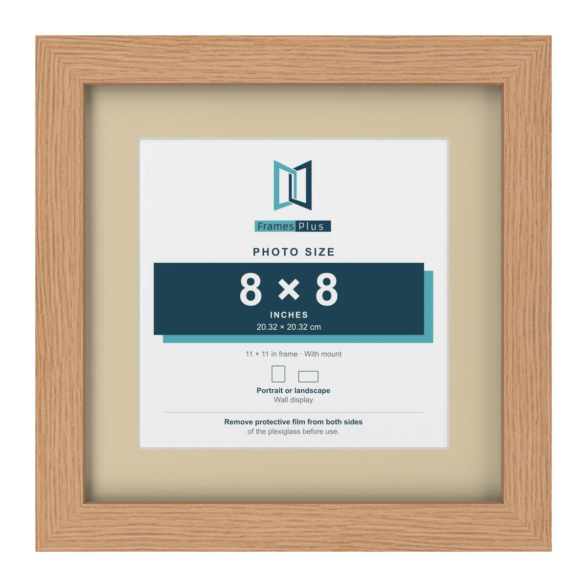 Oak 11 x 11 inch picture frame with an ivory mount for an 8 x 8 inch photo