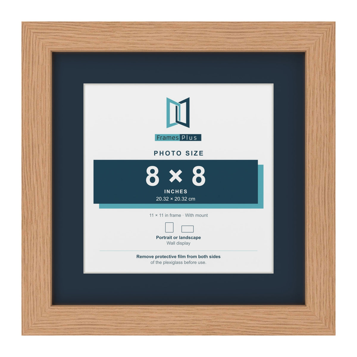 Oak 11 x 11 inch picture frame with a Pacific Blue mount for an 8 x 8 inch photo