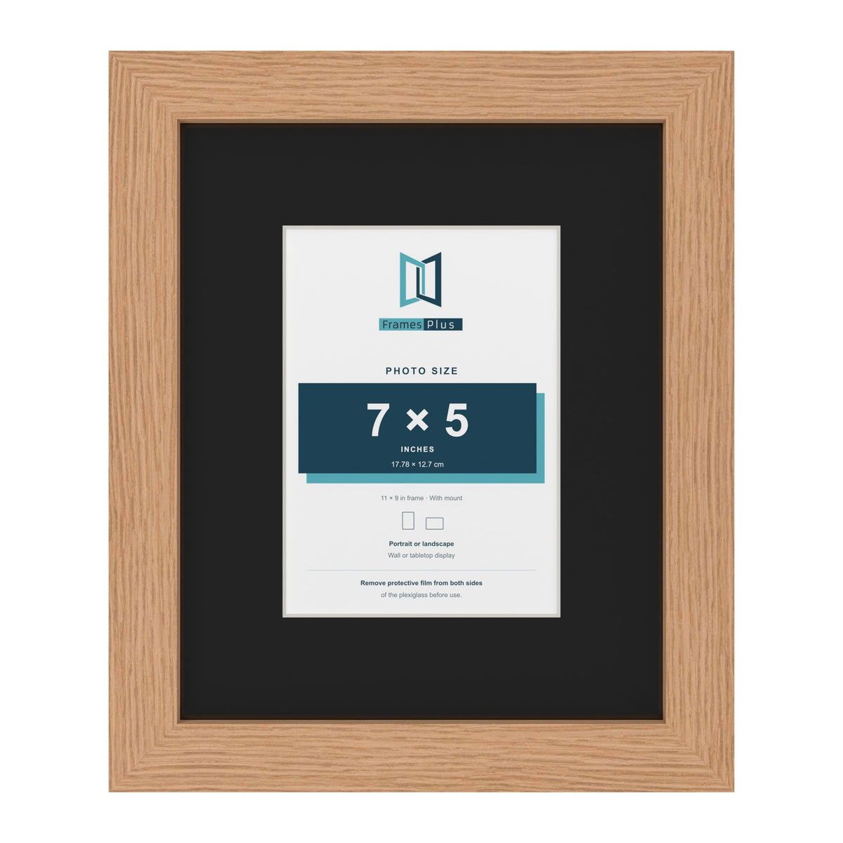 Oak 11 x 9 inch picture frame with a black mount for a 7 x 5 inch photo