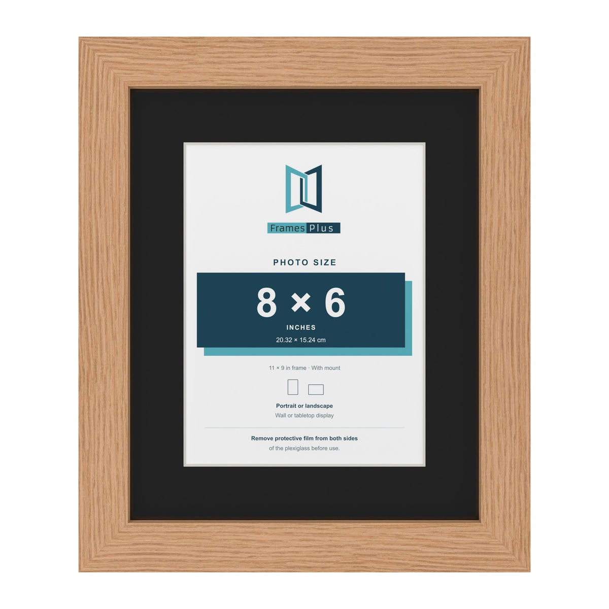 Oak 11 x 9 inch picture frame with a black mount for an 8 x 6 inch photo