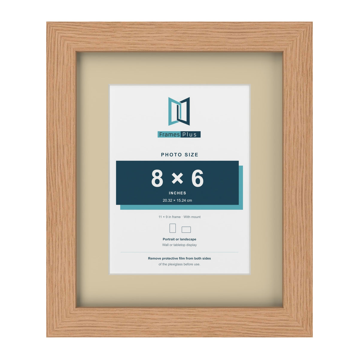 Oak 11 x 9 inch picture frame with an ivory mount for an 8 x 6 inch photo