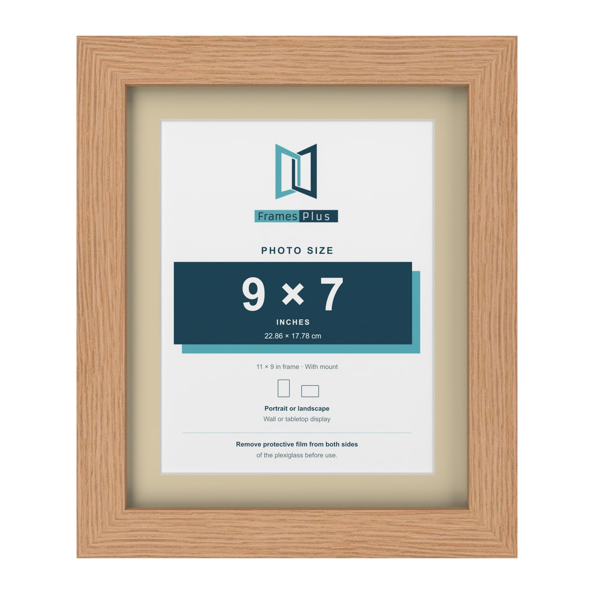 Oak 11 x 9 inch picture frame with an ivory mount for a 9 x 7 inch photo