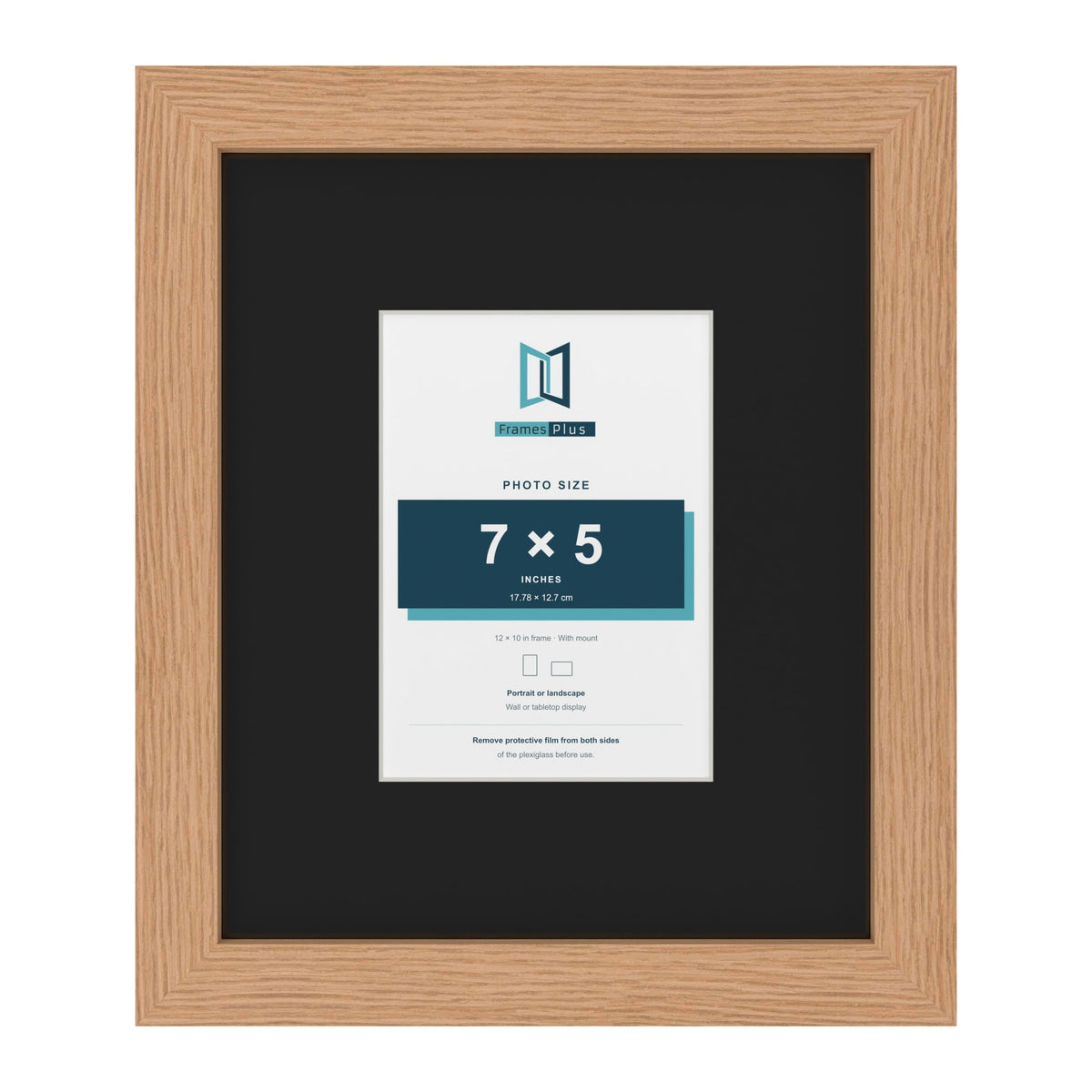 Oak 12 x 10 inch picture frame with a black mount for a 7 x 5 inch photo