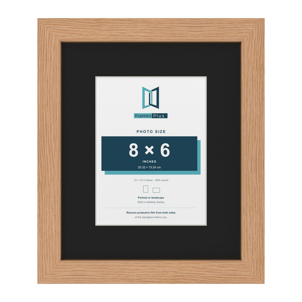 Oak 12 x 10 inch picture frame with a black mount for an 8 x 6 inch photo
