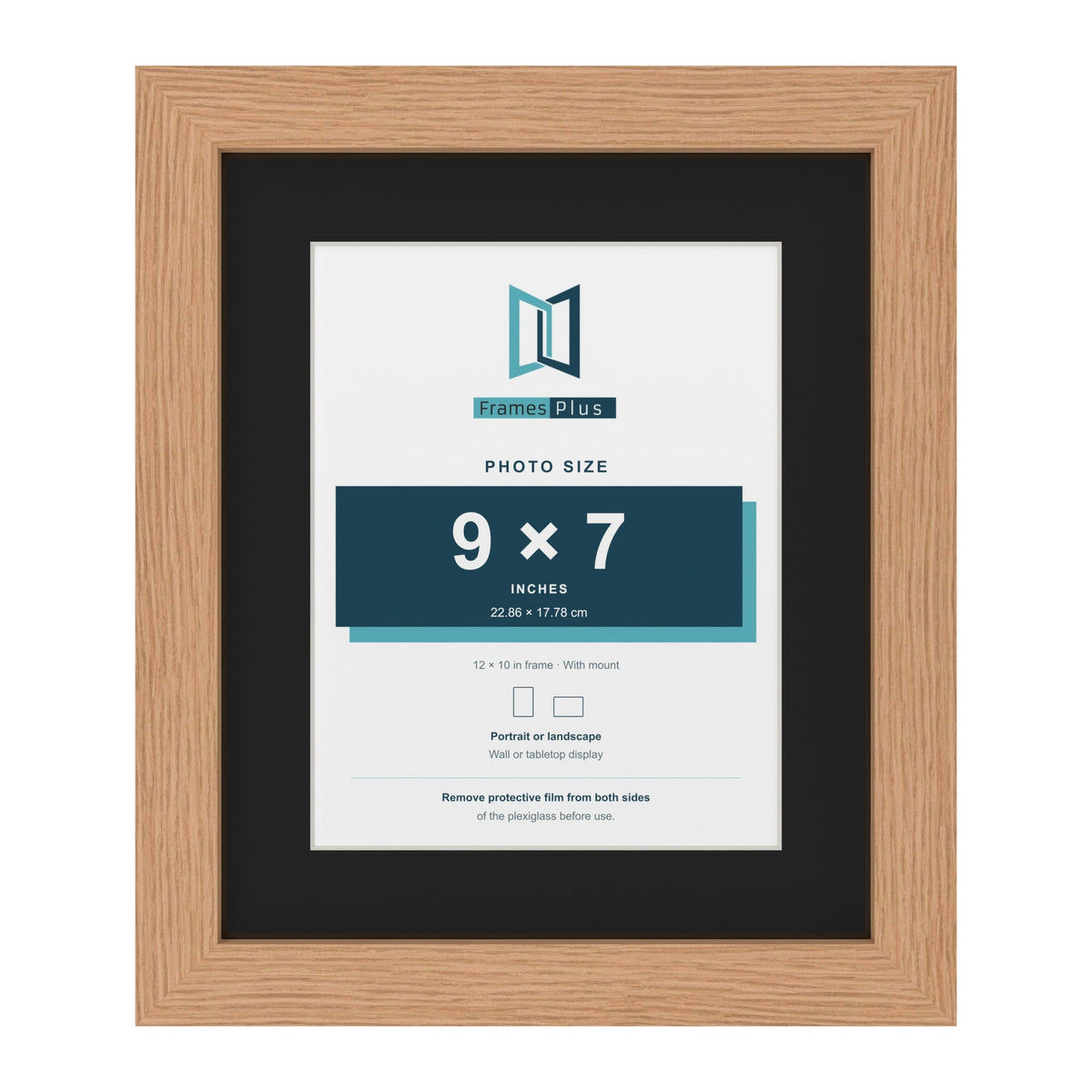 Oak 12 x 10 inch picture frame with a black mount for a 9 x 7 inch photo