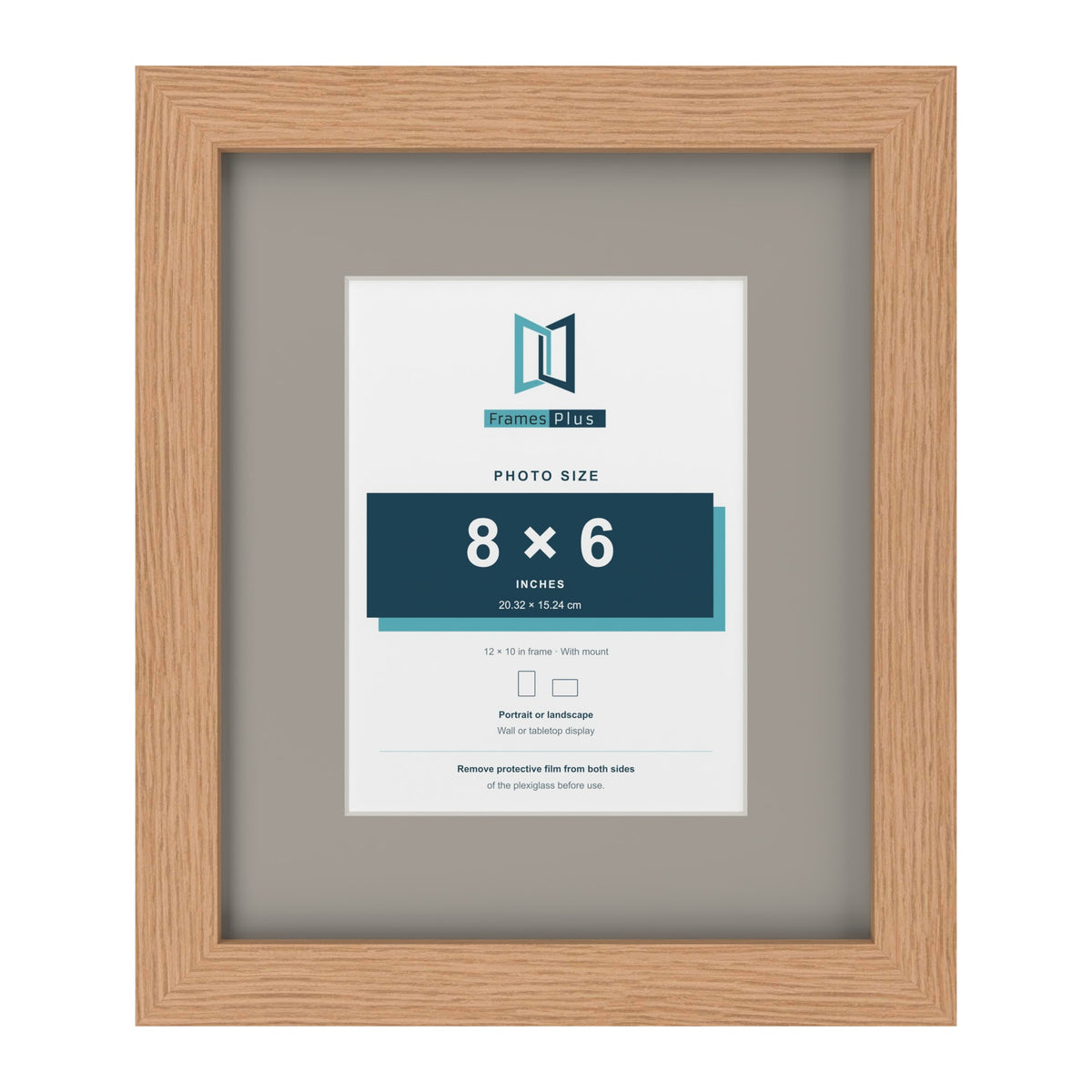 Oak 12 x 10 inch picture frame with a Dawn Grey mount for an 8 x 6 inch photo