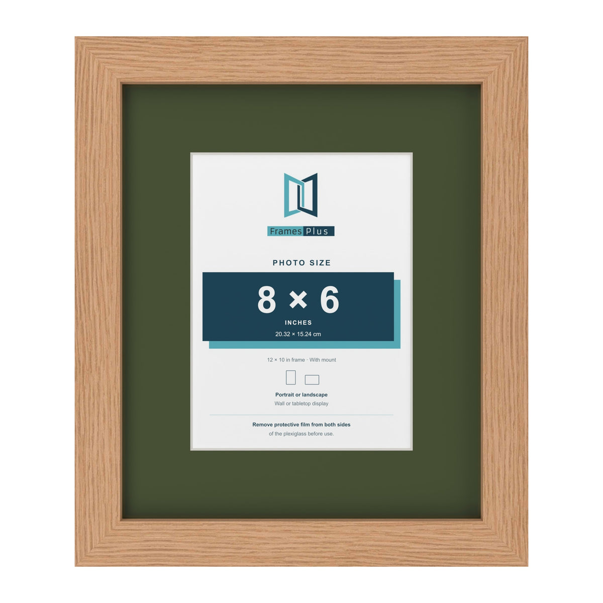 Oak 12 x 10 inch picture frame with a green mount for an 8 x 6 inch photo