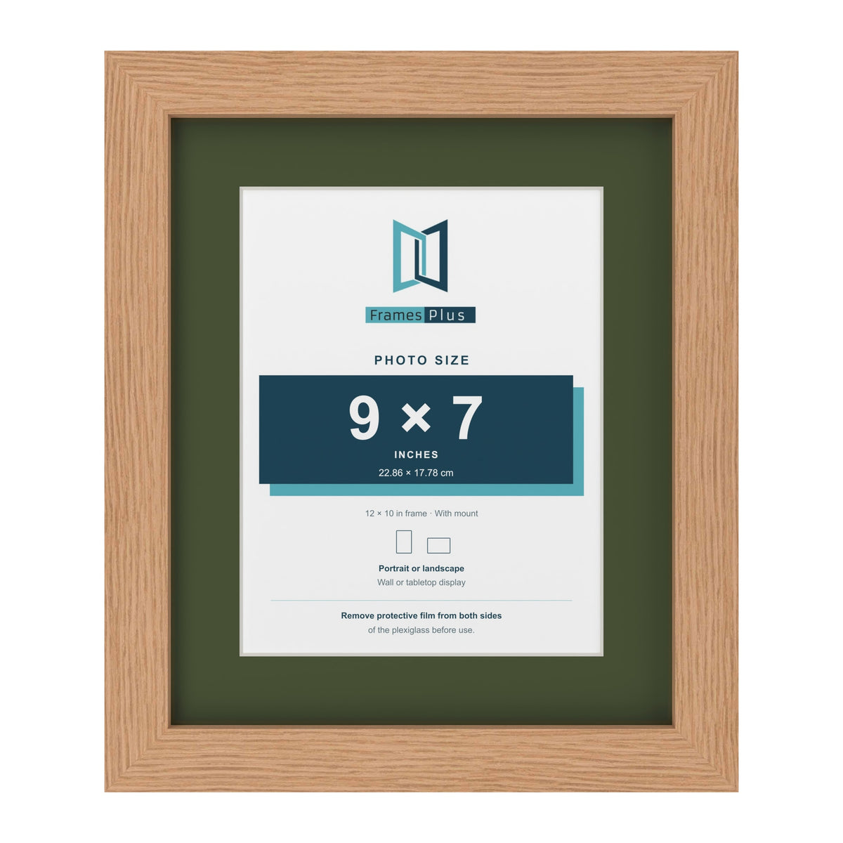 Oak 12 x 10 inch picture frame with a green mount for a 9 x 7 inch photo