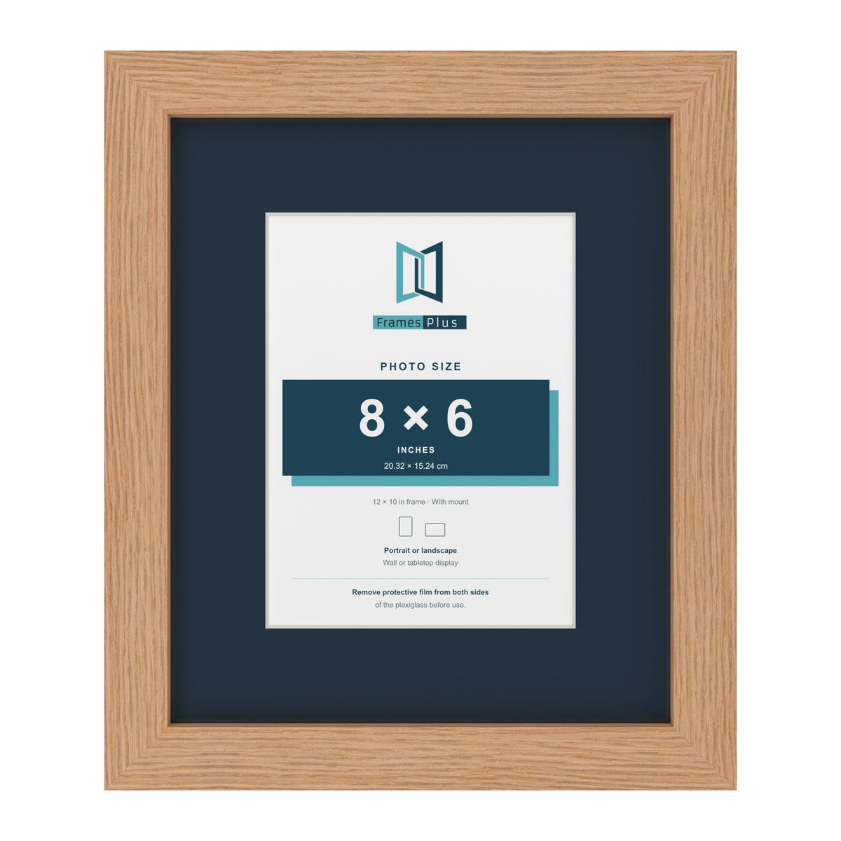 Oak 12 x 10 inch picture frame with a Pacific Blue mount for an 8 x 6 inch photo