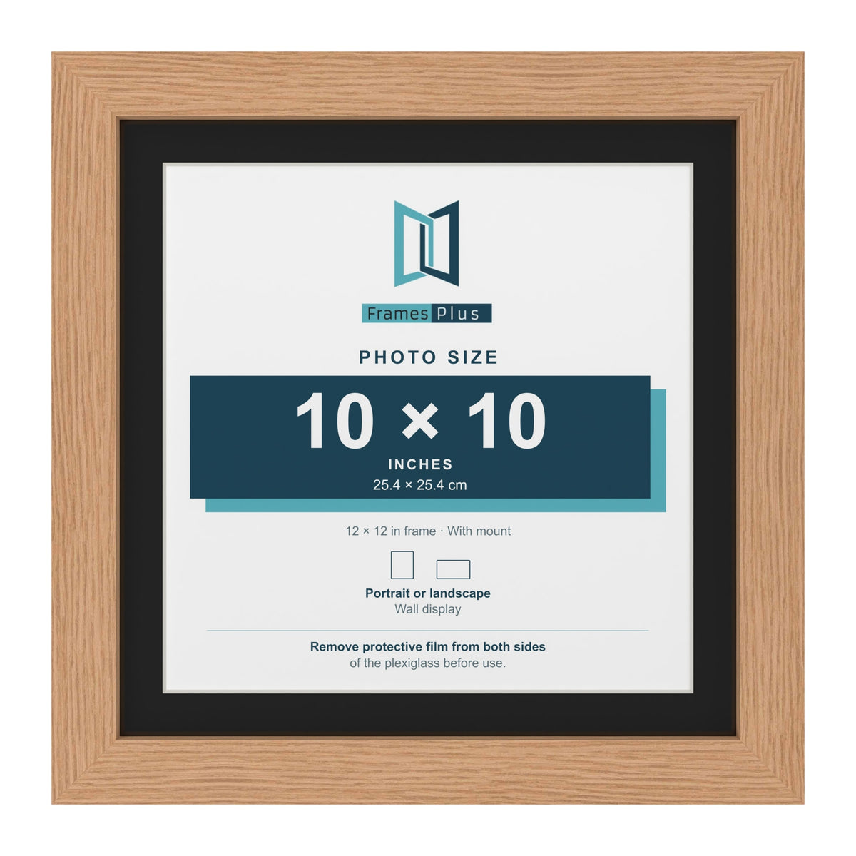 Oak 12 x 12 inch picture frame with a black mount for a 10 x 10 inch photo