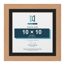 Oak 12 x 12 inch picture frame with a black mount for a 10 x 10 inch photo