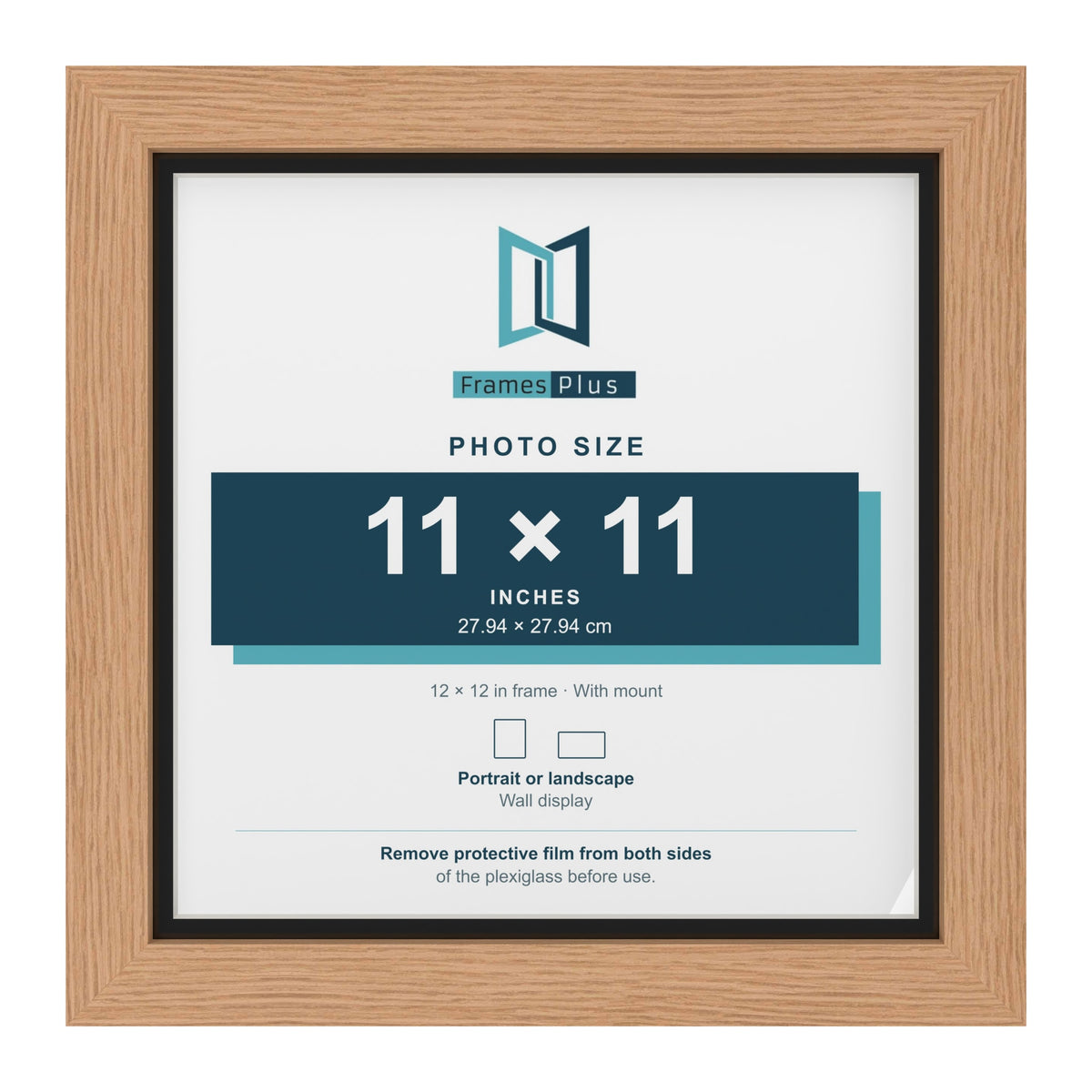 Oak 12 x 12 inch picture frame with a black mount for an 11 x 11 inch photo