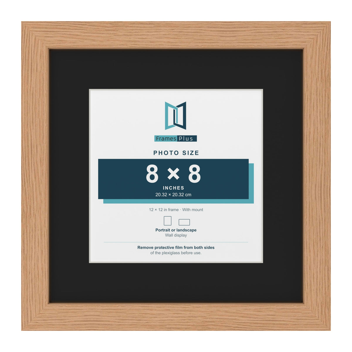 Oak 12 x 12 inch picture frame with a black mount for an 8 x 8 inch photo