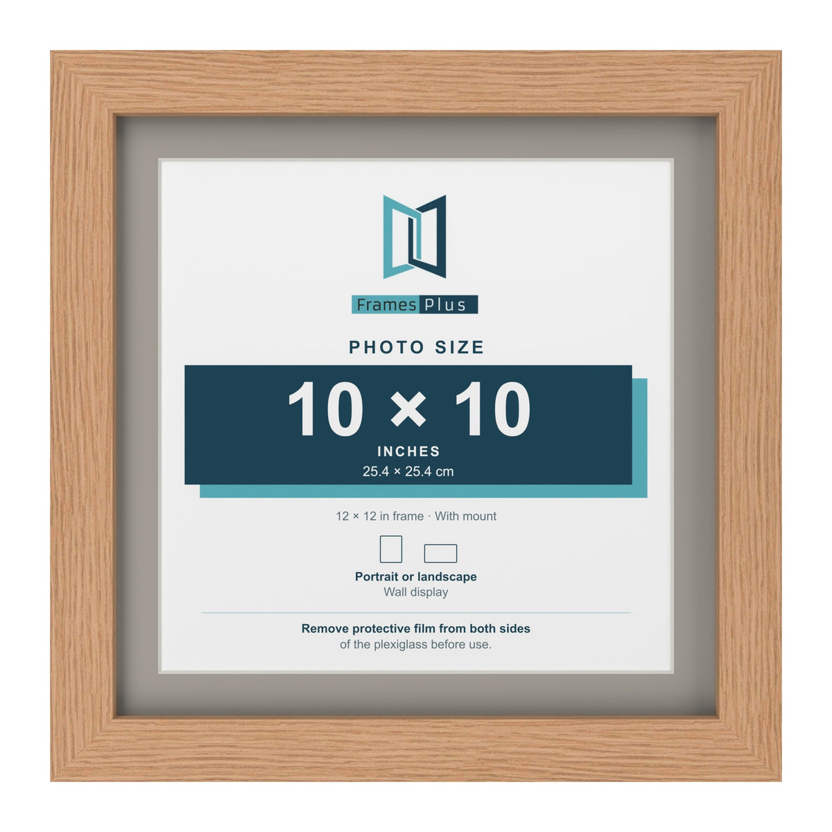 Oak 12 x 12 inch picture frame with a Dawn Grey mount for a 10 x 10 inch photo