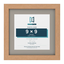 Oak 12 x 12 inch picture frame with a Dawn Grey mount for a 9 x 9 inch photo