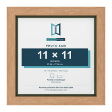 Oak 12 x 12 inch picture frame with a green mount for an 11 x 11 inch photo