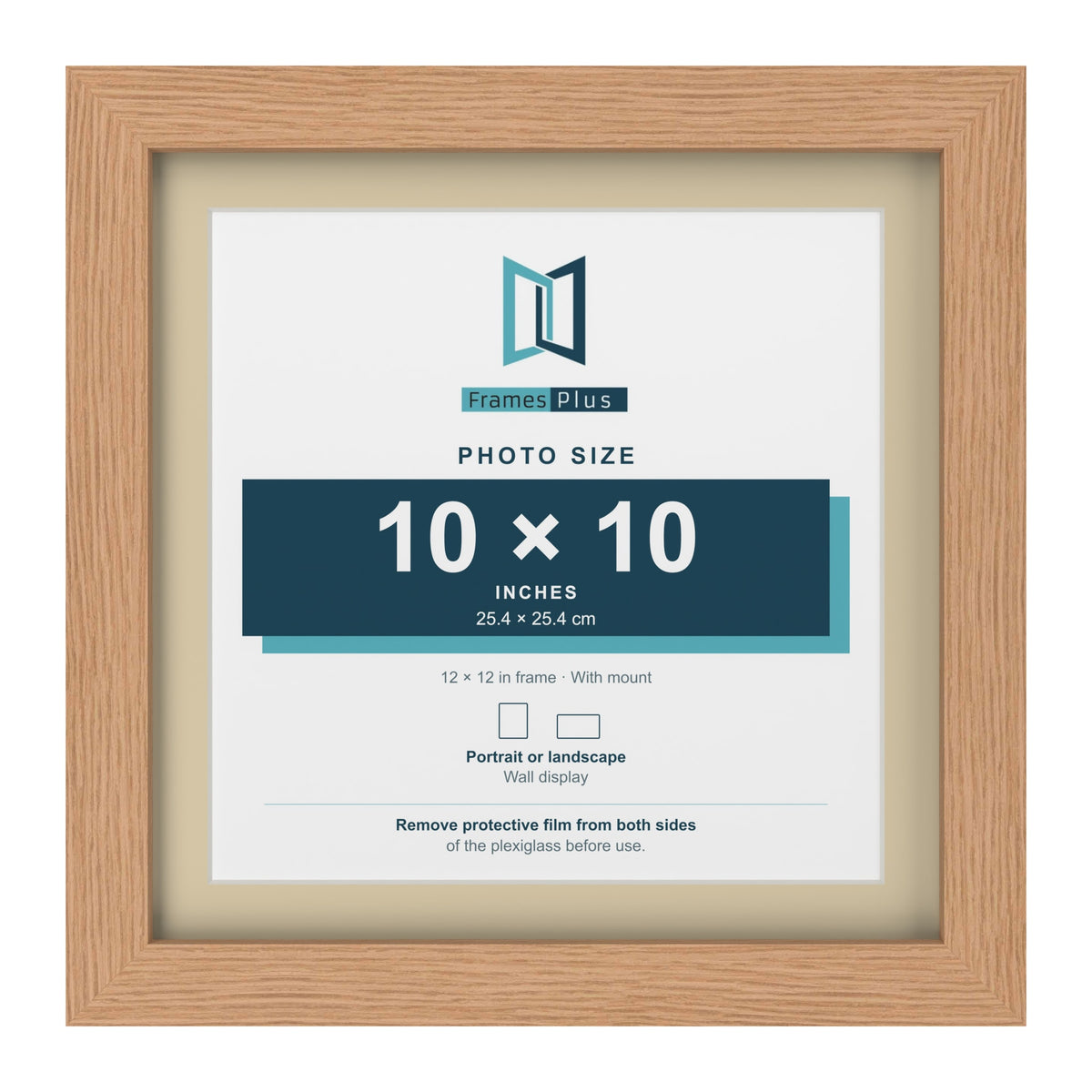 Oak 12 x 12 inch picture frame with an ivory mount for a 10 x 10 inch photo