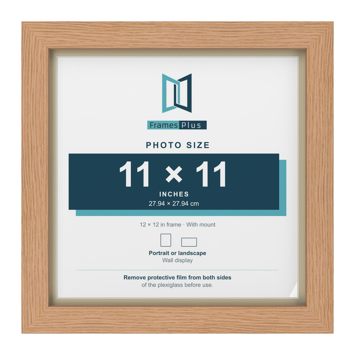 Oak 12 x 12 inch picture frame with an ivory mount for an 11 x 11 inch photo