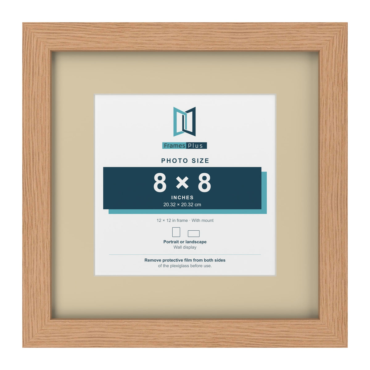 Oak 12 x 12 inch picture frame with an ivory mount for an 8 x 8 inch photo
