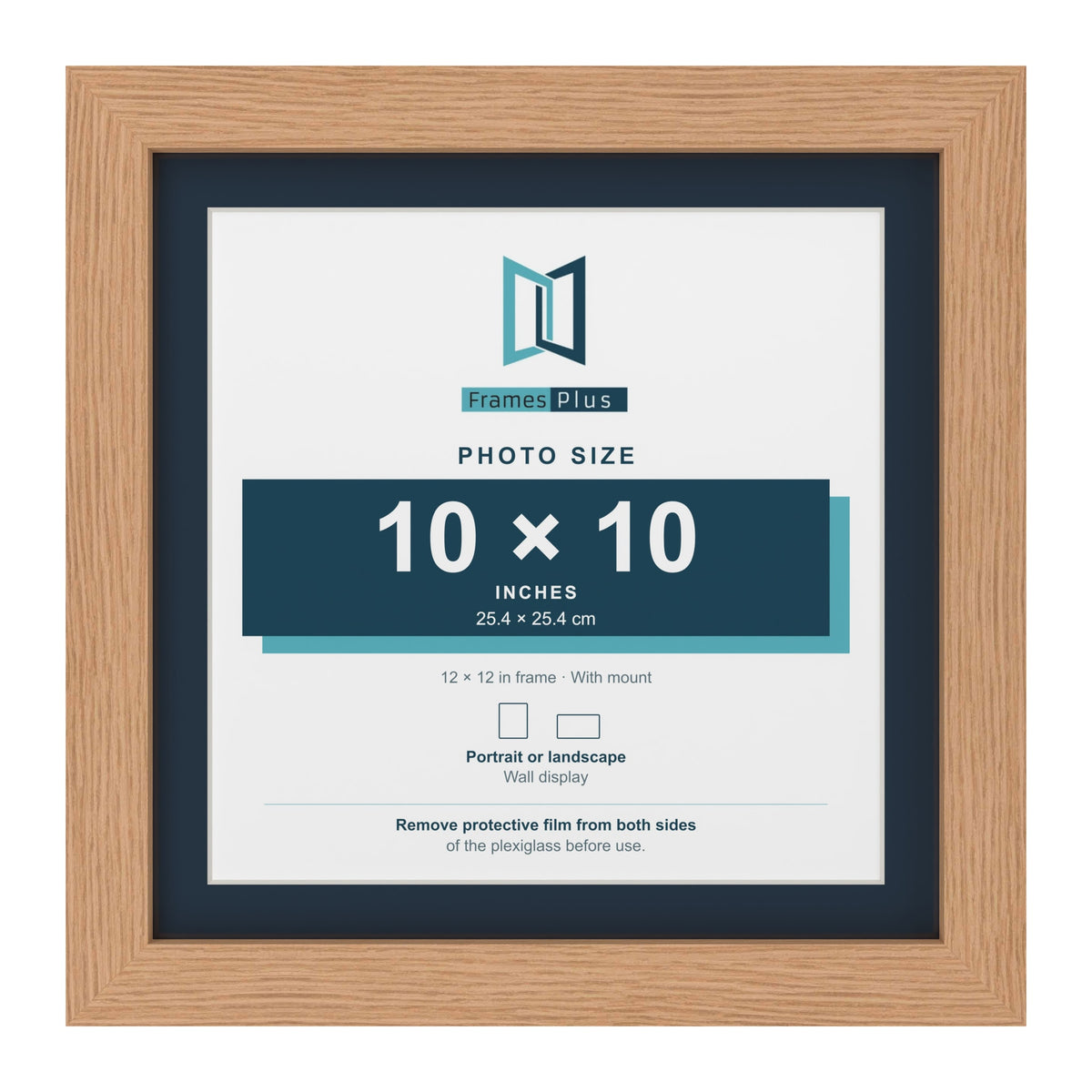 Oak 12 x 12 inch picture frame with a Pacific Blue mount for a 10 x 10 inch photo