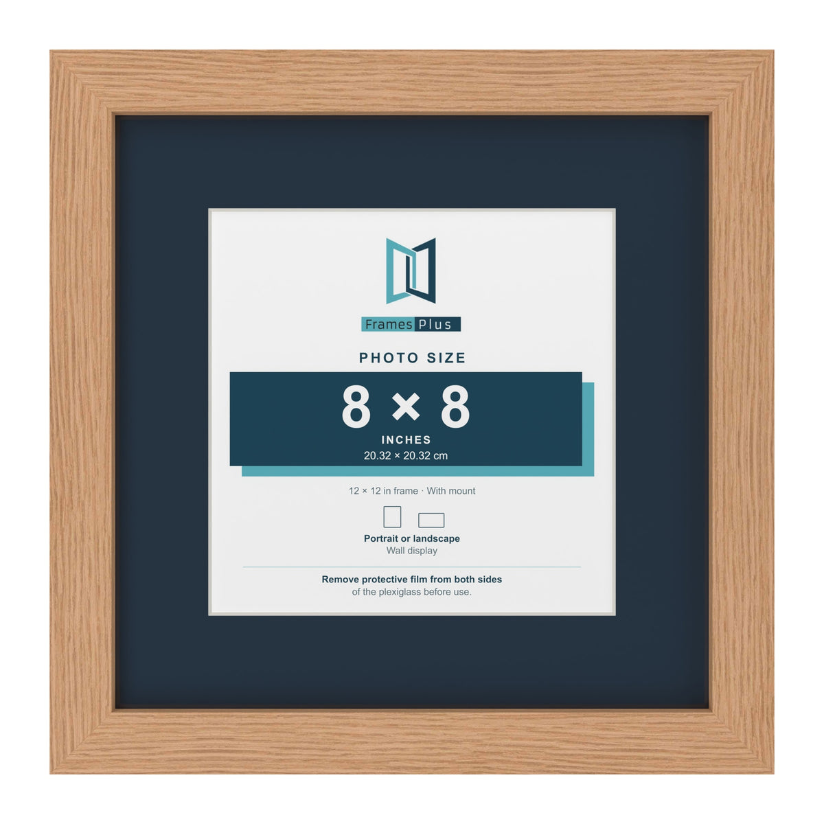 Oak 12 x 12 inch picture frame with a Pacific Blue mount for an 8 x 8 inch photo