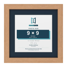 Oak 12 x 12 inch picture frame with a Pacific Blue mount for a 9 x 9 inch photo