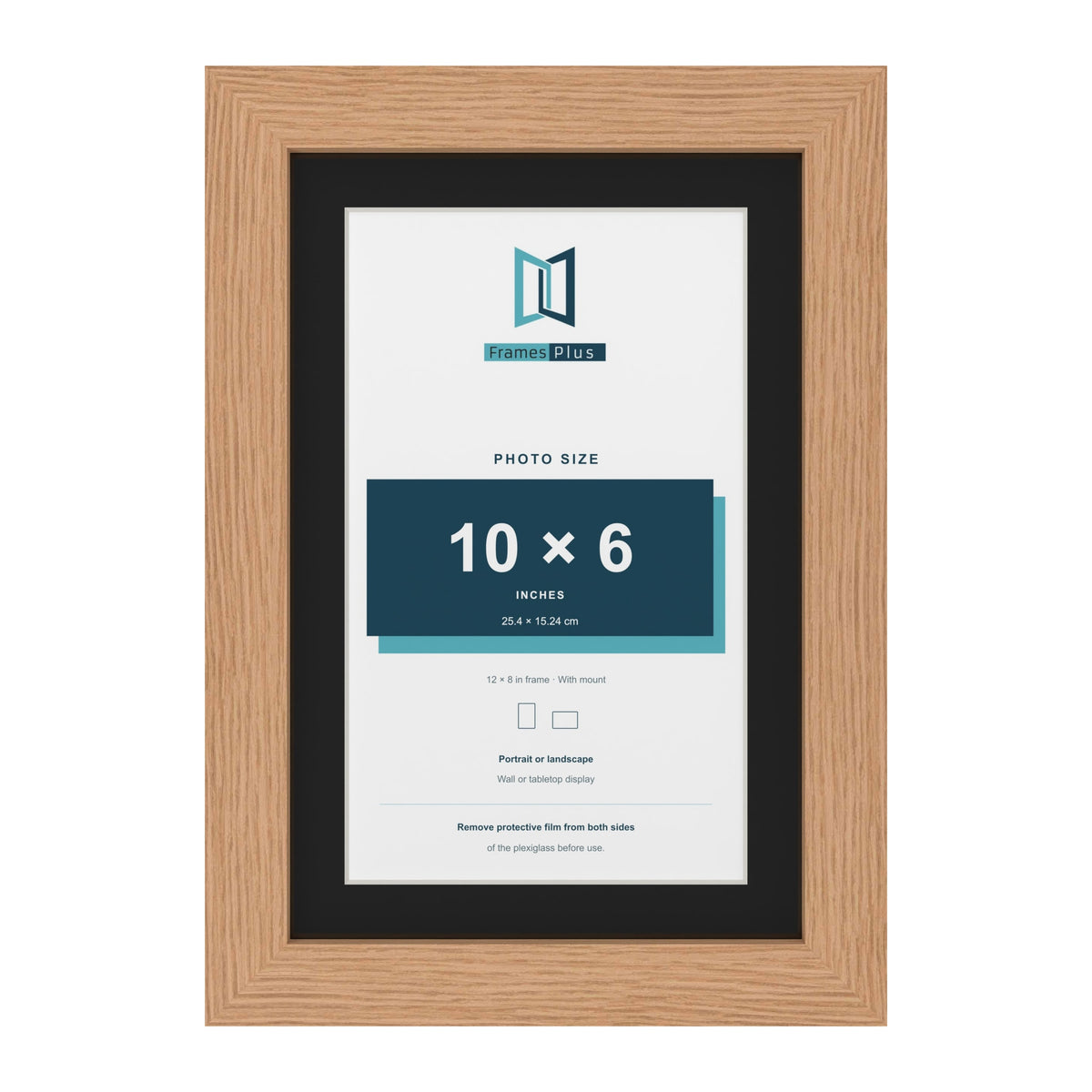 Oak 12 x 8 inch picture frame with a black mount for a 10 x 6 inch photo