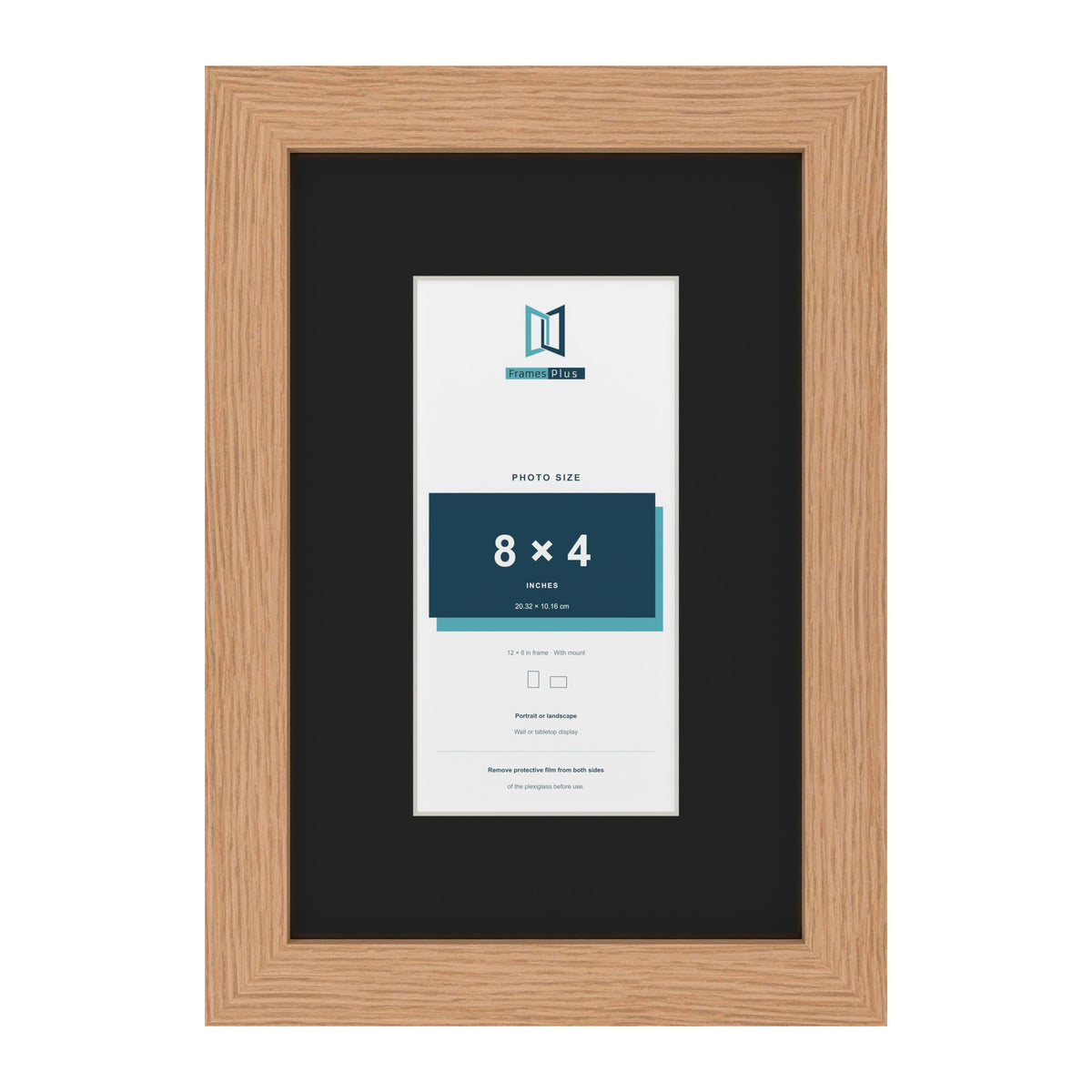 Oak 12 x 8 inch picture frame with a black mount for an 8 x 4 inch photo