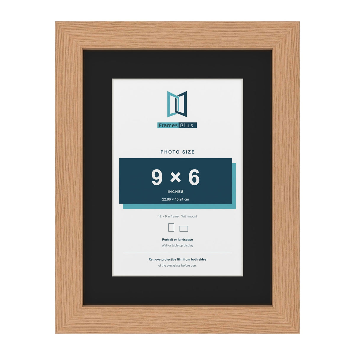 Oak 12 x 9 inch picture frame with a black mount for a 9 x 6 inch photo
