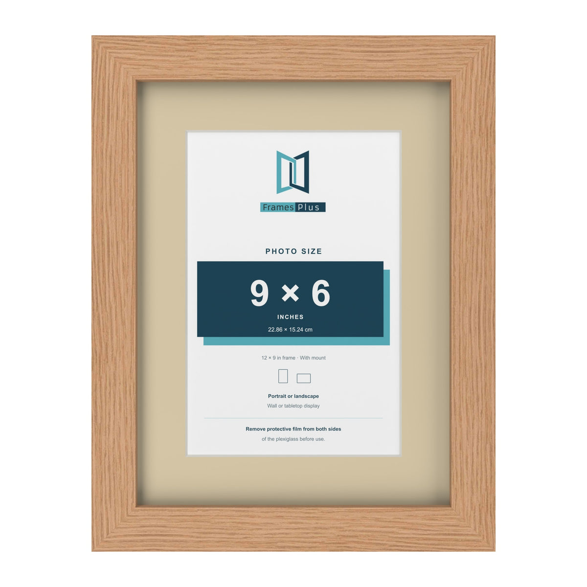 Oak 12 x 9 inch picture frame with an ivory mount for a 9 x 6 inch photo