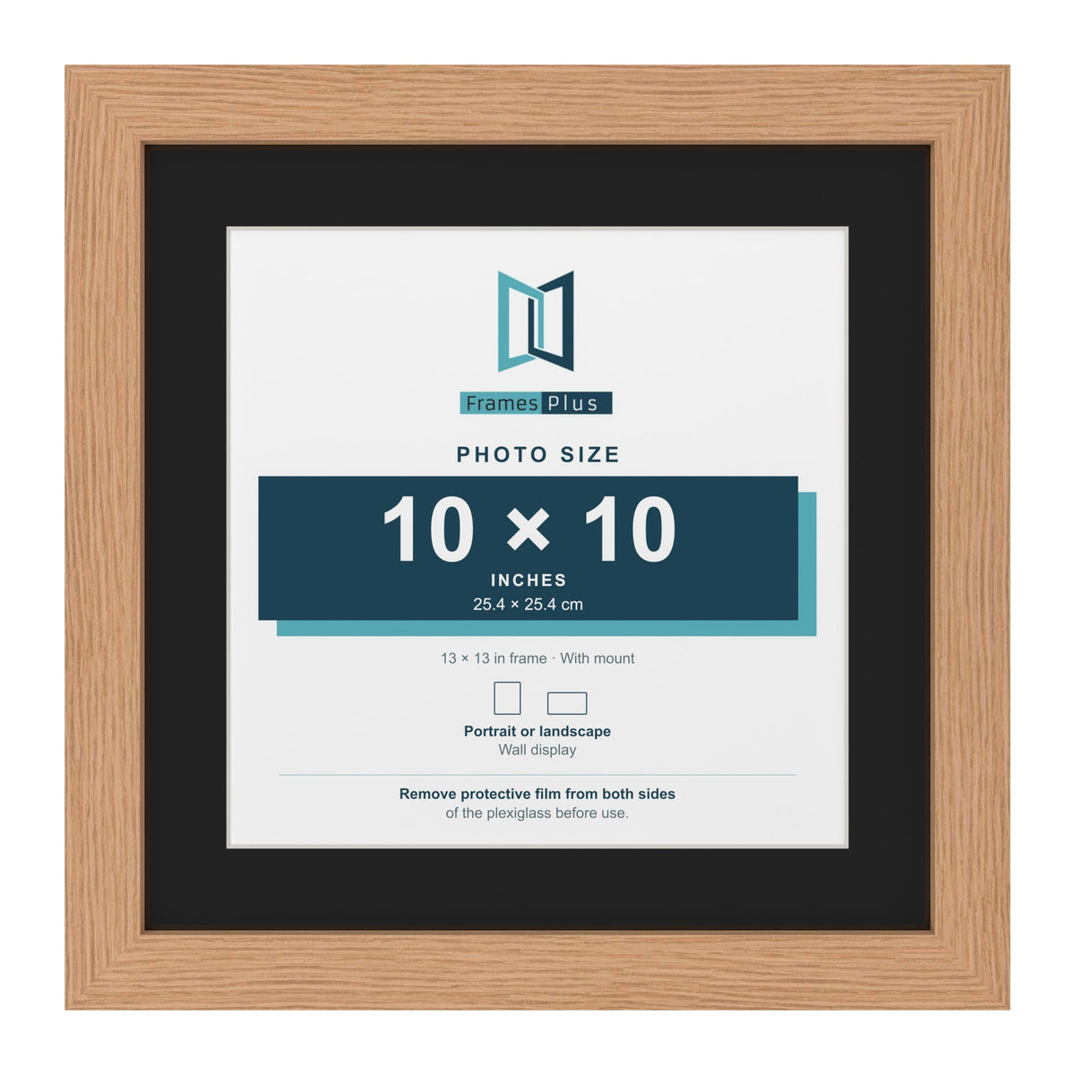 Oak 13 x 13 inch picture frame with a black mount for a 10 x 10 inch photo