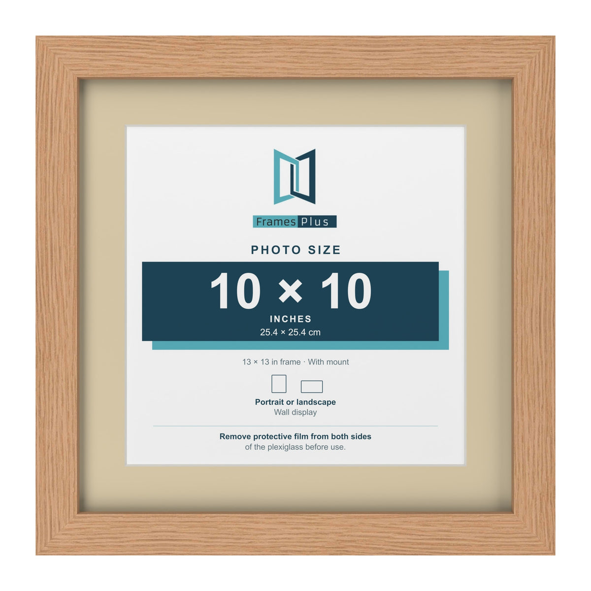 Oak 13 x 13 inch picture frame with an ivory mount for a 10 x 10 inch photo