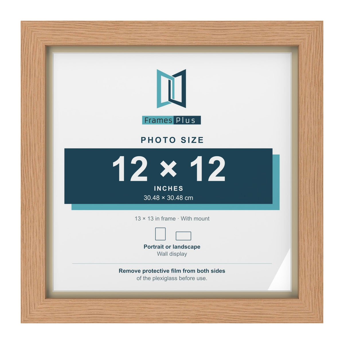 Oak 13 x 13 inch picture frame with an ivory mount for a 12 x 12 inch photo