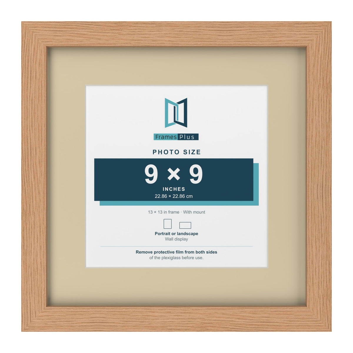 Oak 13 x 13 inch picture frame with an ivory mount for a 9 x 9 inch photo