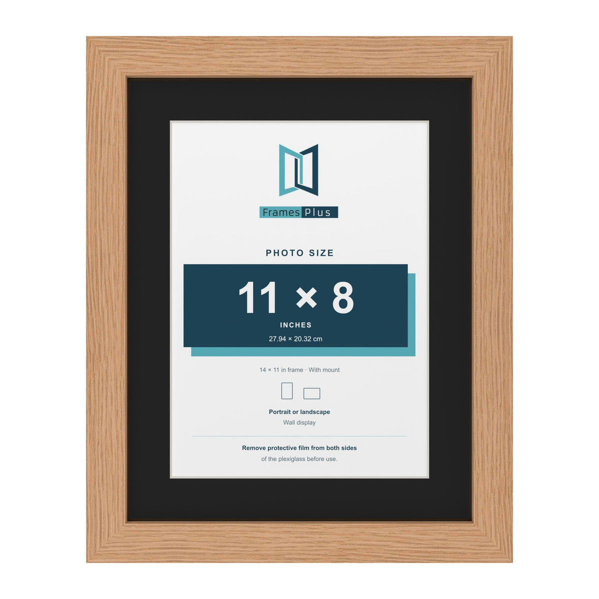 Oak 14 x 11 inch picture frame with a black mount for an 11 x 8 inch photo