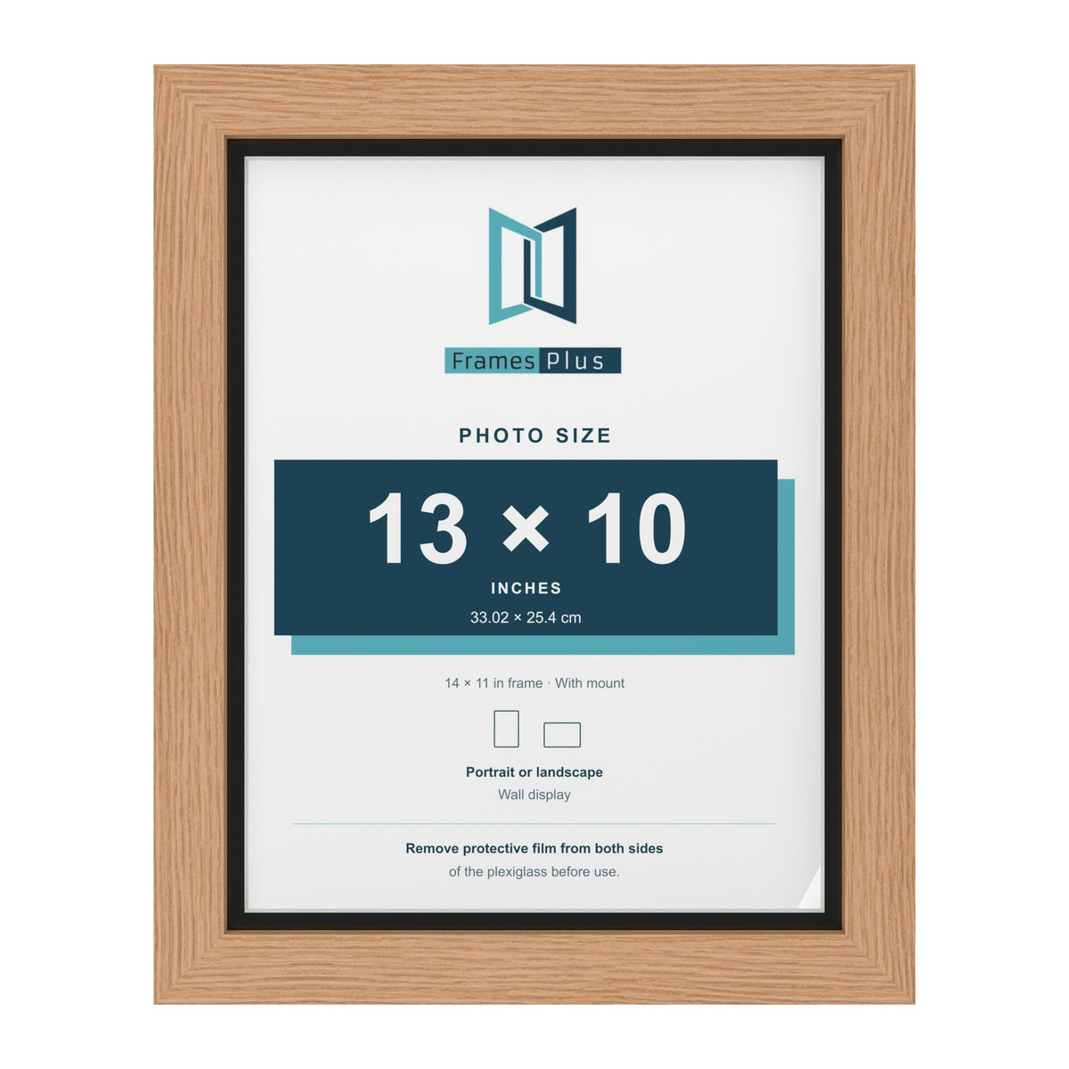 Oak 14 x 11 inch picture frame with a black mount for a 13 x 10 inch photo